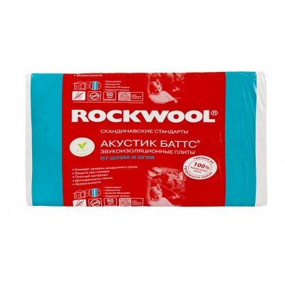 Звукоизоляция Rockwool / Роквул Акустик Баттс 1000x600x100мм (3м2; 0,3м3)